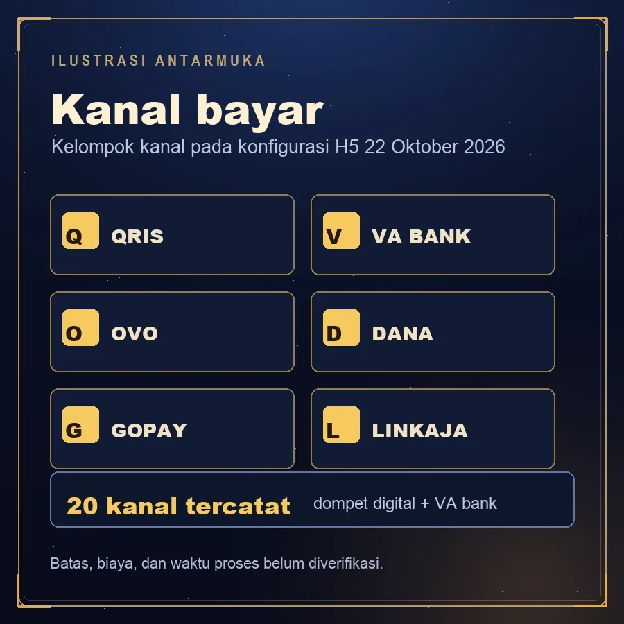Kartu dua puluh kanal pembayaran yang tercatat pada konfigurasi H5 22 Oktober 2026