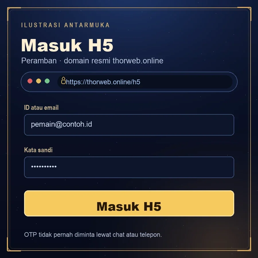 Kartu antarmuka pintu masuk H5 thor di peramban dengan kolom ID, kata sandi, dan tombol Masuk H5